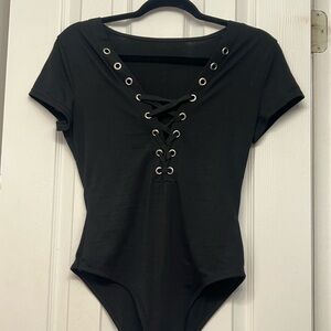 Black Lace-Up Women's Bodysuit